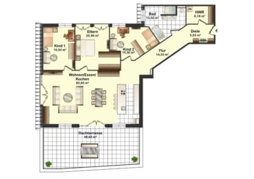 DIETZ: HAUS PAULA! Penthauscharakter mit 50qm Dachterrasse ! Wärmepumpe, Tiefgarage, opt Einbauküche - Grundriss Nr 14 - 4-Zimmer DG mit Dachterrasse (652079)