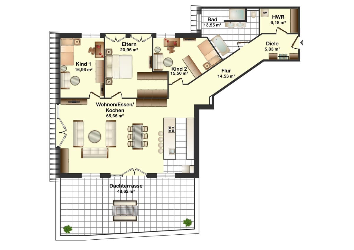 Grundriss Nr 14 - 4-Zimmer DG mit Dachterrasse