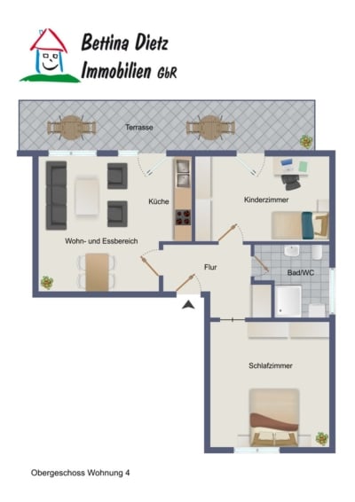 DIETZ: 3-Zimmer-Wohnung im 1. OG im energetisch sanierten 7-FH m. Balkon n. Godelsberg und Waldrand! - Grundriss Wohnung 4 (702736)
