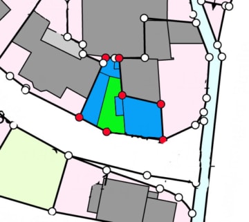 DIETZ: Einfamilienhaus mit Innenhof, kleinem Nebengebäude und Garage in Schaafheim – Radheim. - Lageplan (688740)