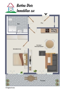DIETZ: Moderne und helle 2-Zimmerwohnung im EG! mit 1 TG-Stellplatz und Kellerraum! - Grundriss EG (687123)