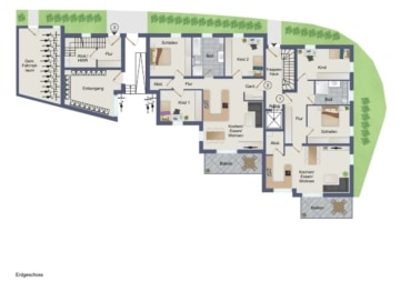 **VERKAUFT**DIETZ: Bauträgergrundstück mit Baugenehmigung für ein 7-Familienhaus 640qm Wohnfläche - Grundriss Erdgeschoss (640930)