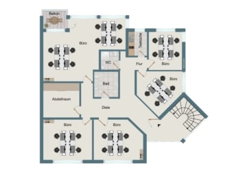 DIETZ: Bürohaus mit über 290m² Fläche im Gewerbegebiet zu vermieten! 40m² Dachterrasse! - Grundriss 1. OG (650767)