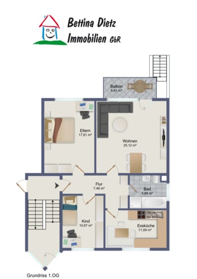 DIETZ: Gepflegte Obergeschosswohnung mit Balkon und Stellplatz in Babenhausen – Hergershausen. - Grundriss (698054)