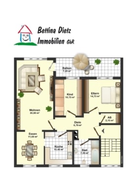 Gepflegtes 3 FH in Groß-Zimmern – 1 Wohnung sofort beziehbar – Garten und 2 Garagen – ruhige Lage - Grundriss EG (640324)