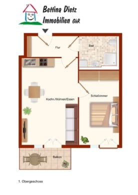 DIETZ: Moderne und helle 2-Zimmerwohnung im 1.OG! mit Balkon und TG-Stellplatz! - Grundriss (675271)