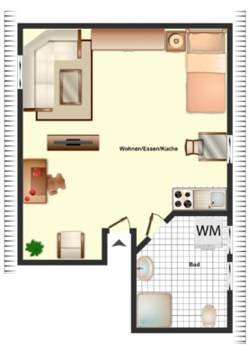 DIETZ: Voll-möbliertes 1-Zimmer-Dachgeschosswohnung im 5. Oberrgeschoss – OHNE AUFZUG! - Grundriss (665167)