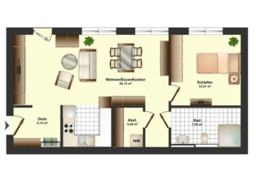 DIETZ: HAUS PAULA! 2-Zimmer-Erdgeschoss Neubauwohnung! Bis zu 2 Tiefgaragenstellplätze anmietbar! - Grundriss Nr 3 - EG 2-Zimmer ohne Freisitz (649572)