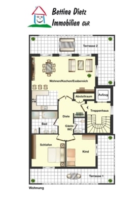 Neuwertige 3 Zi-Wohnung im 1. OG mit Personenaufzug, Kellerraum und 2 PKW – Stellplätzen in Messel! - Grundriss (678198)