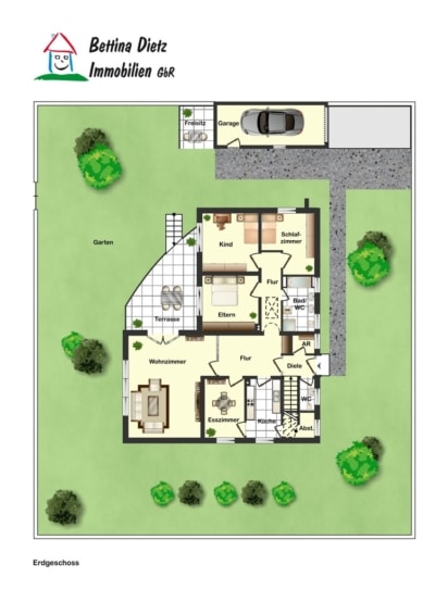 DIETZ: Gepflegter Bungalow in direkter Feldrandlage mit Keller, Garage und viel Platz in Ringheim! - Erdgeschoss (701144)