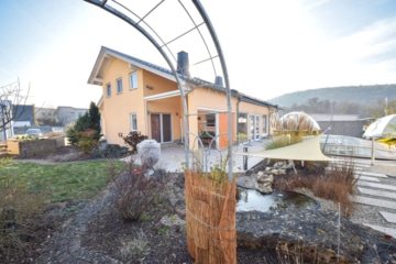 DIETZ: Einzigartiges Architektenhaus mit Einliegerwohnung, Pool und Gewerbehalle für Ihr Unternehmen - Garten (659881)