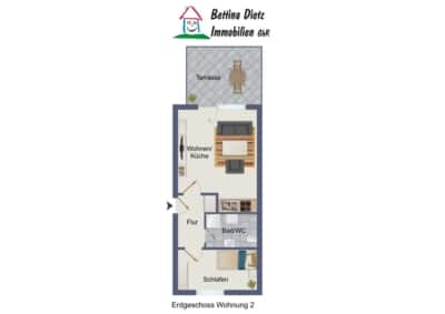 DIETZ: 2-Zimmerwohnung im energetisch sanierten 7-FH nähe Godelsberg und Waldrand! - Grundriss Wohnung 2 (702695)