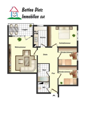 DIETZ: Provisionsfreie 4 Zi. ETW im 5. OG mit Aufzug, Loggia, Keller, eigener Garage! SOFORT FREI! - Grundriss (641957)