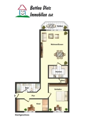 DIETZ: Helle freundliche 3-Zimmer Dachgeschosswohnung in Groß-Zimmern mit Garage und sonnigem Balkon - Grundriss_8589 (642289)