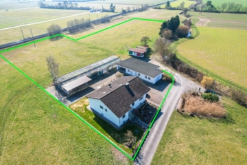 DIETZ: Aussiedlerhof mit großzügigem Wohnhaus und Nebengebäuden in Babenhausen auf über 1,1 ha! - Luftansicht (665670)