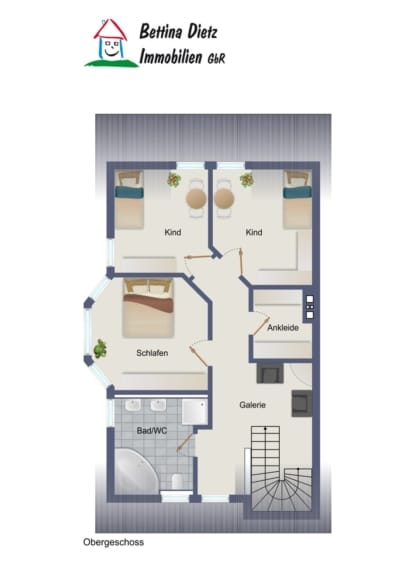 DIETZ: Gepflegte 4-Zimmer Maisonettewohnung mit 2 PKW Stellplätzen in Elsenfeld – Rück - Grundriss OG (702093)