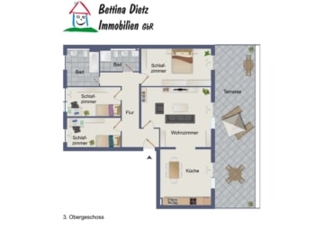 DIETZ: Moderne und helle 4-Wohnung im 3. OG , 1 Terrasse, Aufzug und 2 TG-Stellplätzen in Rödermark! - Grundriss (683150)