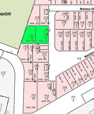 DIETZ: Doppelhausgrundstück mit Baugenehmigung – Sofort bebaubar – im Neubaugebiet Kaisergärten! - Lageplan Malatyastr 14A-14B (675435)