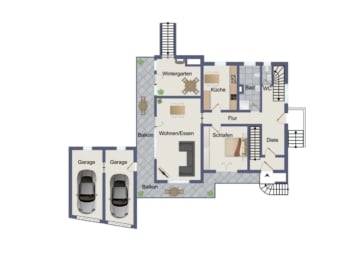 DIETZ: Eindrucksvolles 2-Familienhaus-Anwesen in attraktiven Wohnlage von Klein-Zimmern! - Grundriss Erdgeschoss (642133)