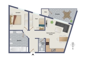 **RESERVIERT**DIETZ: Bestlage! 3-Zimmer-Wohnung mit Garage Am Flosshafen in Aschaffenburg! - Grundriss (638993)