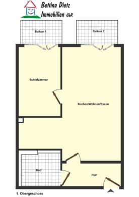 DIETZ: Moderne und helle 2-Zimmerwohnung im 2. Obergeschoss mit zwei Balkonen und TG-Stellplatz! - Grundriss (673241)