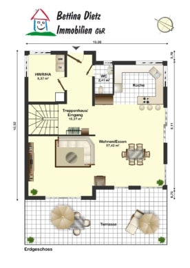 Neuwertiges Einfamilienhaus mit TOP-Ausstattung! Garage, gepflegter Garten in Hergershausen! - Grundriss Erdgeschoss (642829)