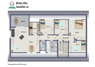 DIETZ: 5-Zimmer-Dachgeschosswohnung mit Garage, Balkon im energetisch sanierten 7FH! Nähe Waldrand! - Grundriss Wohnung 5 (702767)