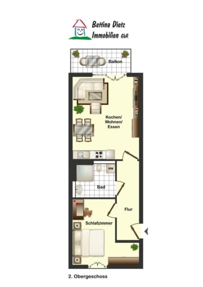 DIETZ: Moderne und helle 2-Wohnung im 2. OG , 1 Balkon, Aufzug und 1 TG-Stellplätzen in Rödermark! - Grundriss (700804)