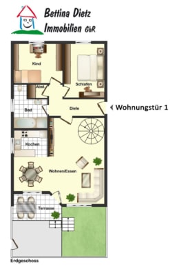 DIETZ: Frei werdende 4-5-Zimmer Maisonettewohnung mit Terrasse, Garage und Grünfläche in Niedernberg - Grundriss EG (693706)