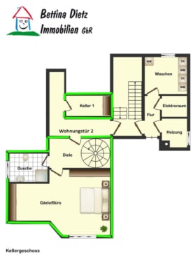 DIETZ: Frei werdende 4-5-Zimmer Maisonettewohnung mit Terrasse, Garage und Grünfläche in Niedernberg - Grundriss KG (693707)