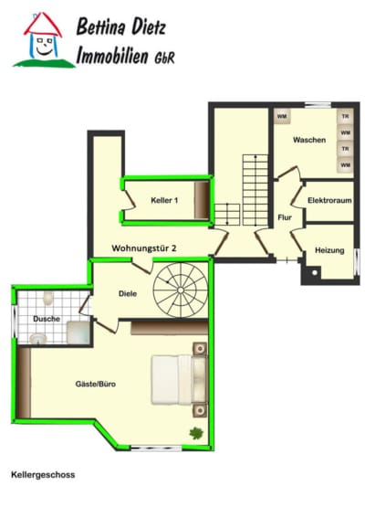 DIETZ: Frei werdende 4-5-Zimmer Maisonettewohnung mit Terrasse, Garage und Grünfläche in Niedernberg - Grundriss KG (700621)