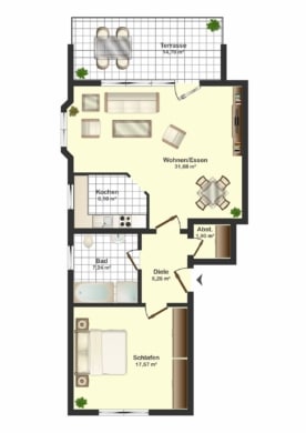 DIETZ: Voll-möblierte 2-Zimmer-Terrassenwohnung mit barrierefreier Dusche in ruhiger Lage – Münster! - Schematischer Grundriss1 (658124)