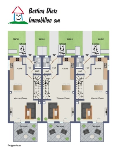 DIETZ: 6 Reihenhausgrundstücke mit Baugenehmigungen im neuen Babenhäuser Wohnquartier Kaisergärten! - Grundriss EG (698504)