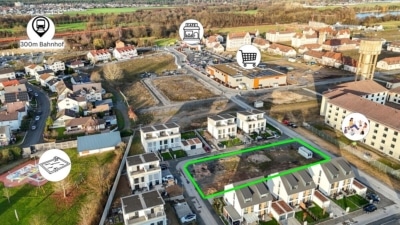 DIETZ: 6 Reihenhausgrundstücke mit Baugenehmigungen im neuen Babenhäuser Wohnquartier Kaisergärten! - Luftbild Umgebung (698497)