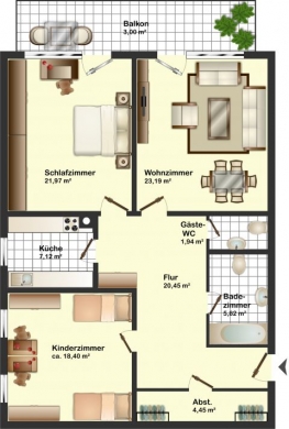 **VERKAUFT**DIETZ: 3-4 Zimmer Wohnung in 7. Etage im gepflegten Mehrfamilienhauses im beliebten Wohngebiet, 64832 Babenhausen, Etagenwohnung